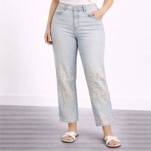 LQF Jeanswear Flower Embroidered Leg Light Wash 38